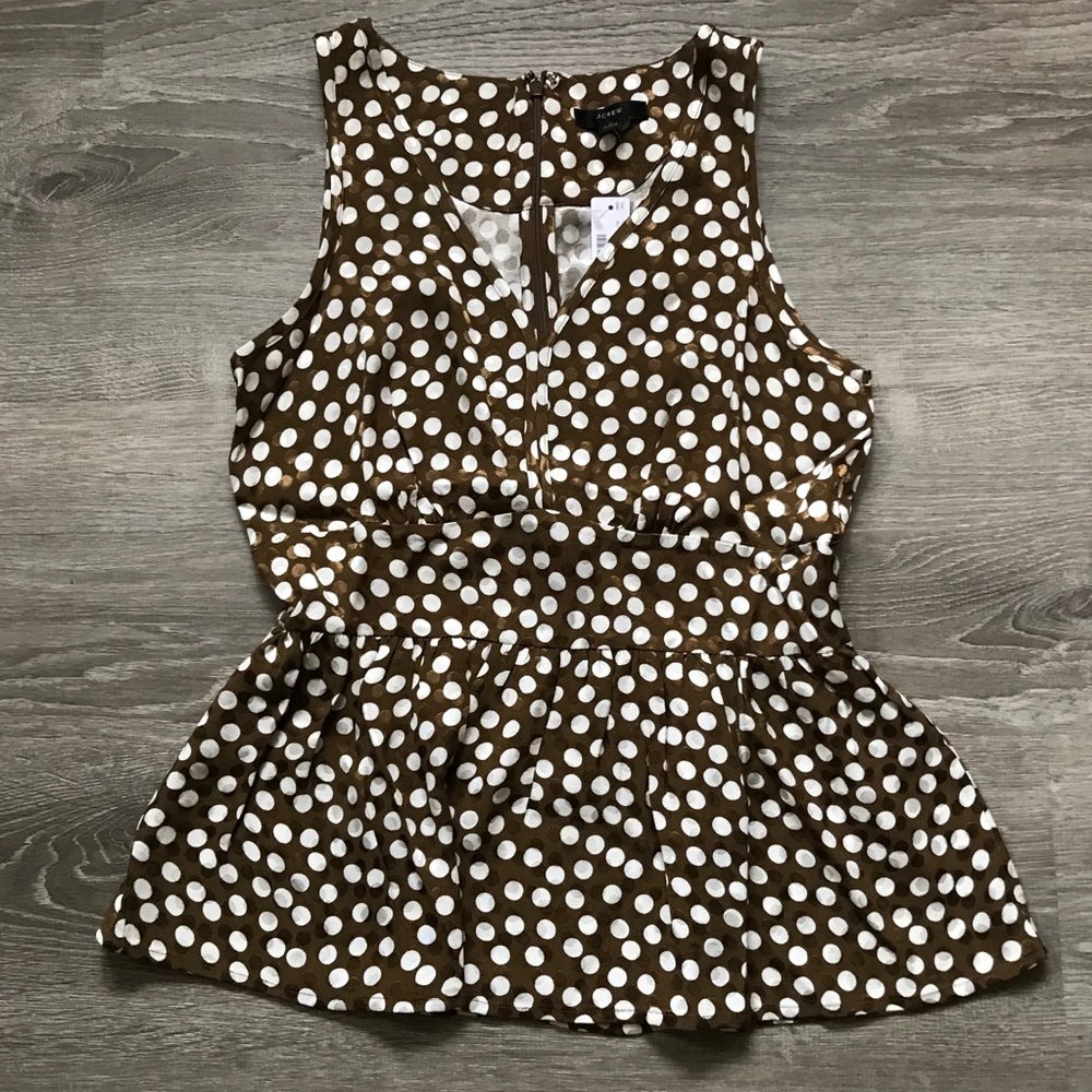 *J Crew V-Neck Peplum Top Dotted Pecan/Ivory